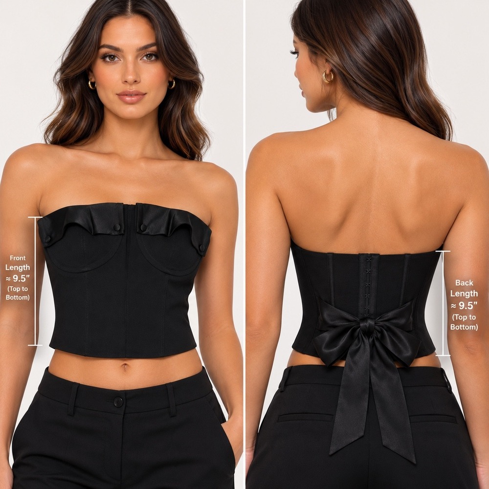 Kiki de Montparnasse Tuxedo Corset Top XS Midnight Navy‎ Satin Trim Strapless